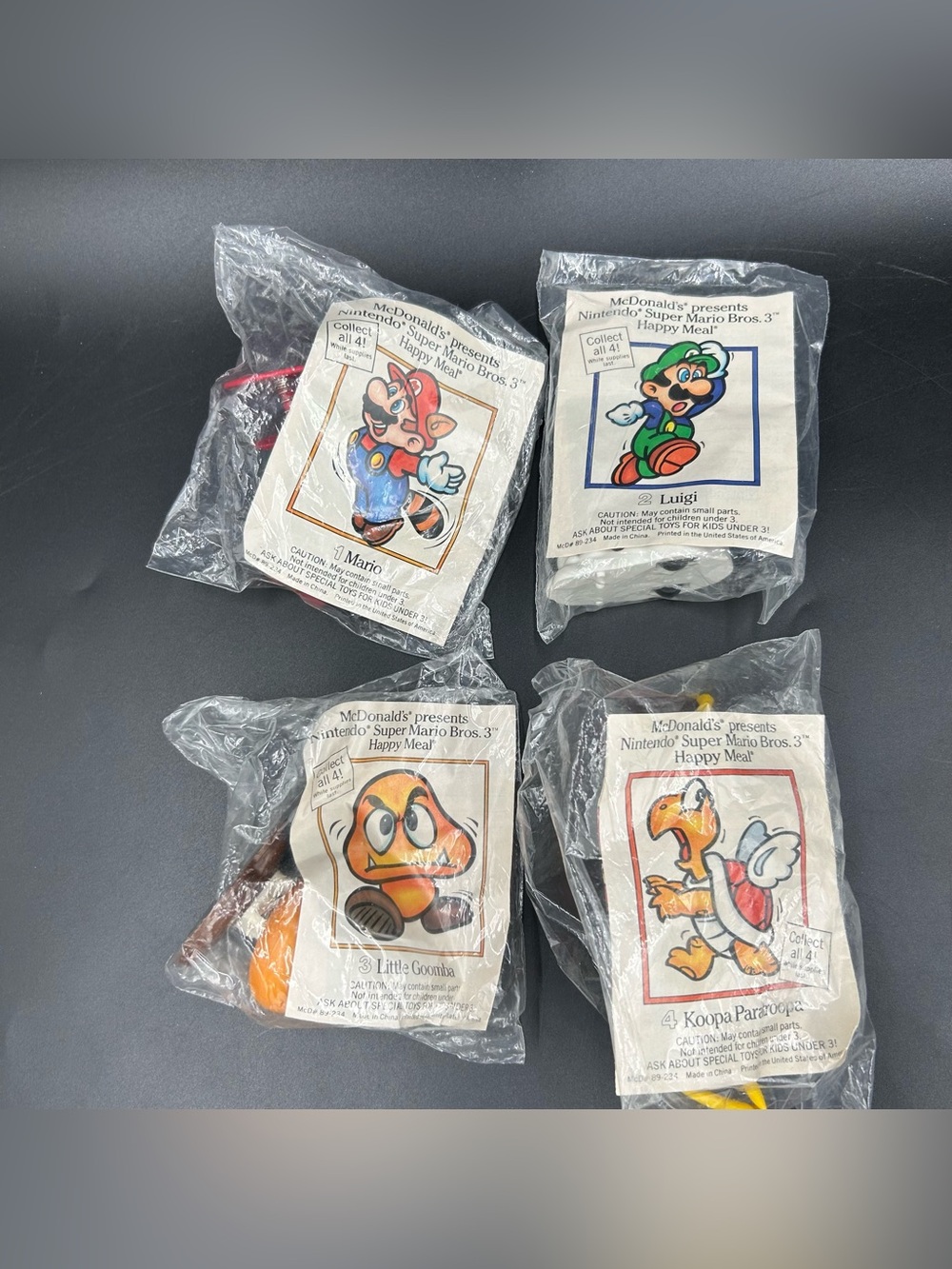 Vintage 1989 McDonalds Super Mario Bros 3 Happy Meal Toys Set Mario Luigi Goomba
